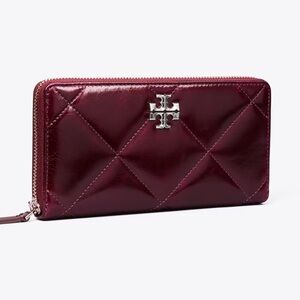 Tory Burch KIRA DIAMOND QUILT DISTRESSED ZIP CONTINENTAL WALLET